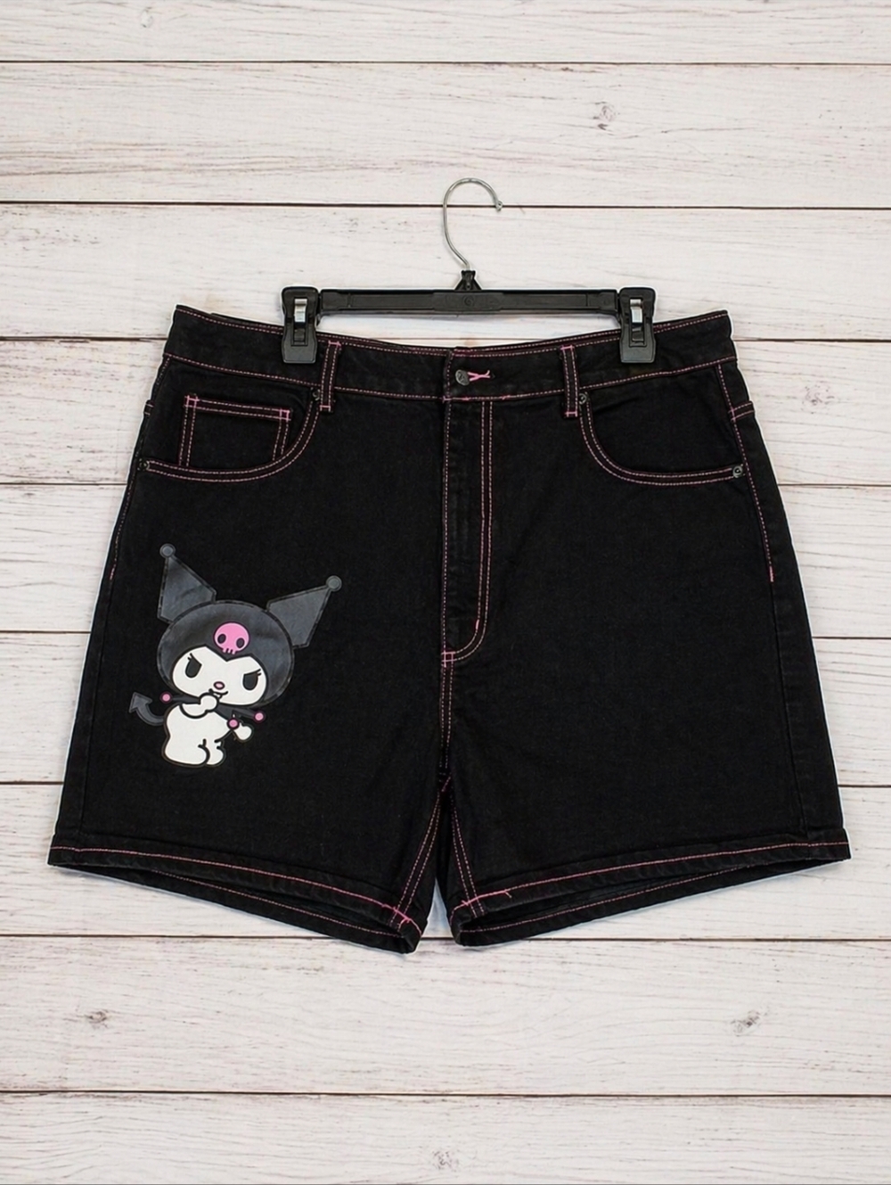 Sanrio Kuromi Black Jean Shorts with Pink Stitching Size 17